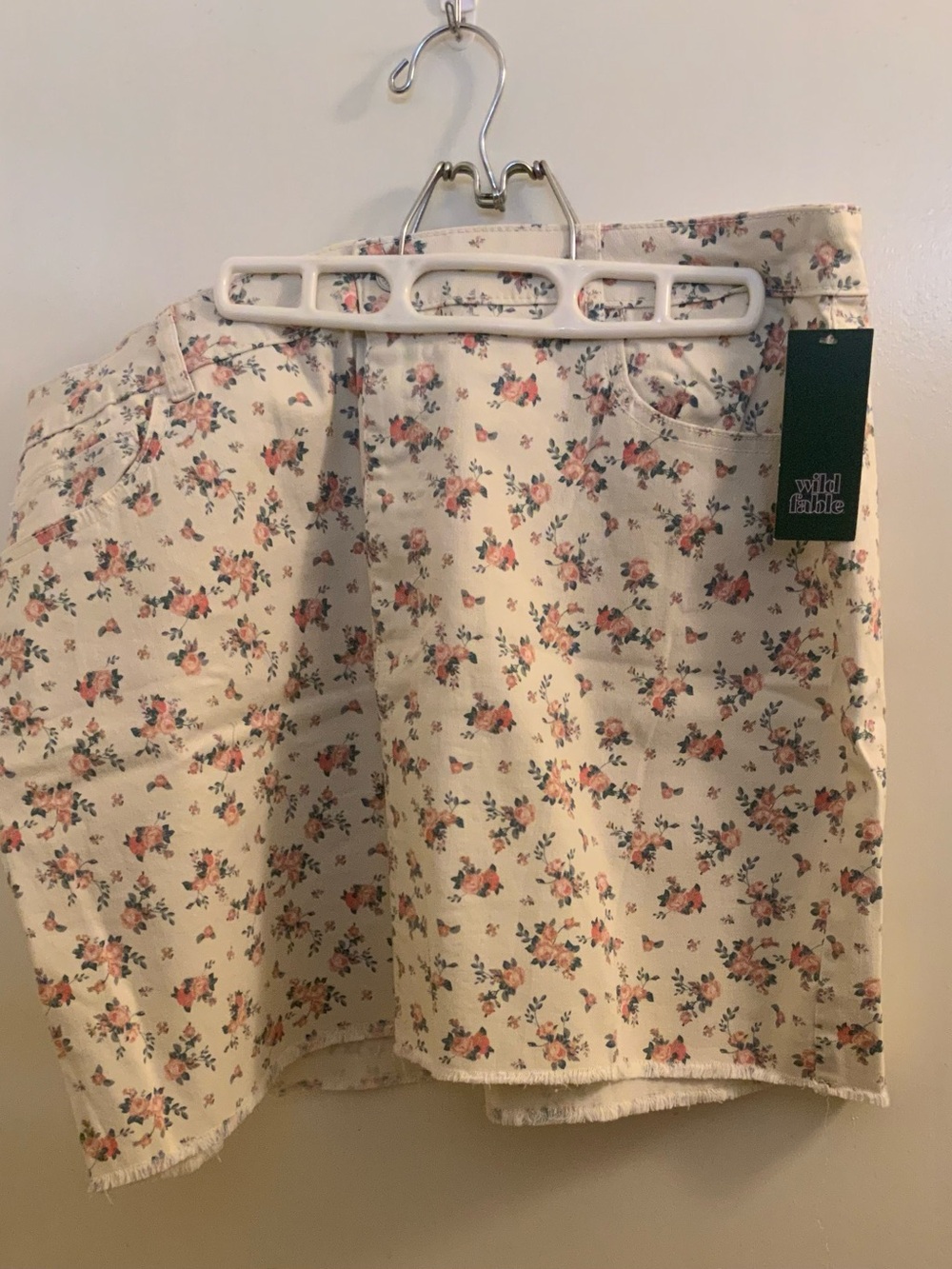 wild fable Cream Mini Skirt with Pink & Green Floral Print